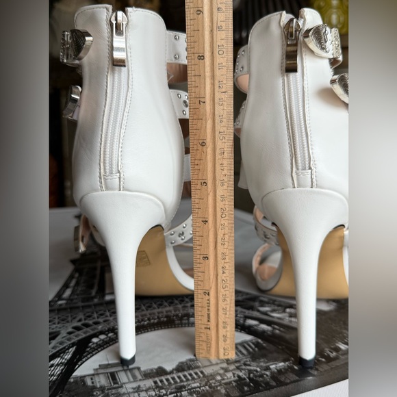 White leather western Studded Women's Sandals heels strappy sexy shoes - Picture 5 of 10